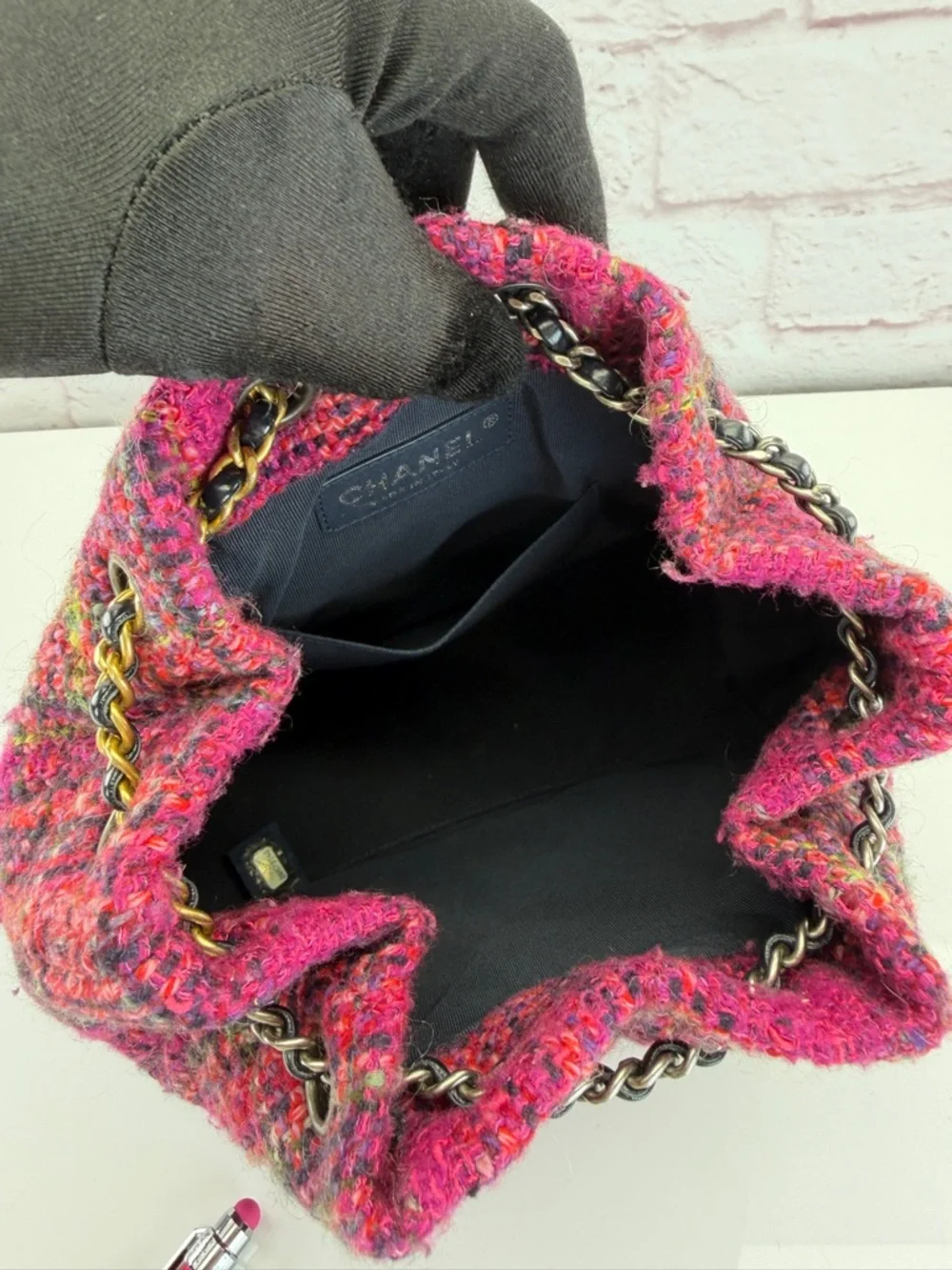 Chanel Tweed Calfskin Quilted Gabrielle Backpack Pink Multicolor